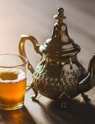 Moroccan tea with mint served from a teapot