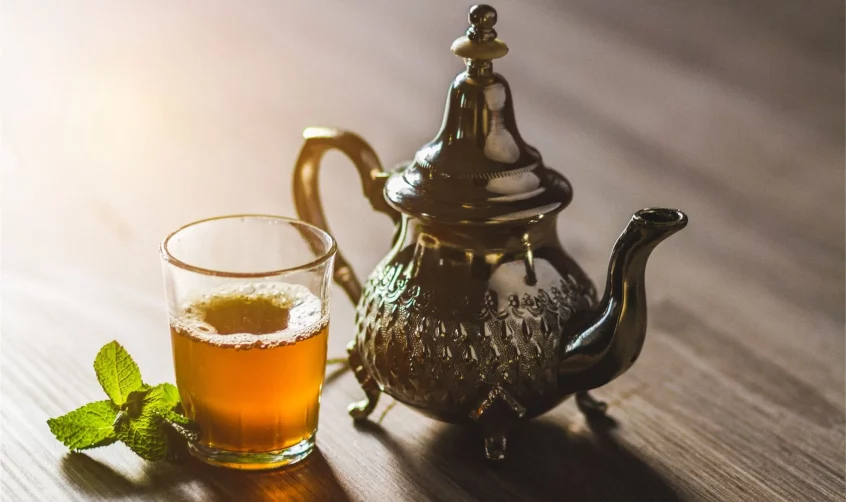 Moroccan tea with mint served from a teapot