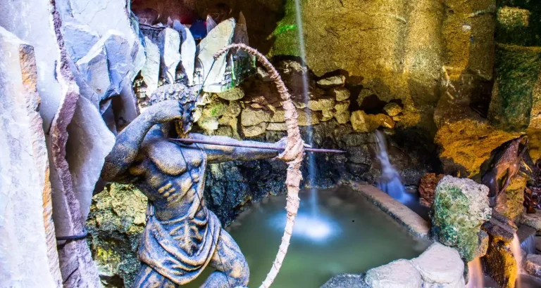 Statue of an archer inside the Caves of Hercules in Tangier, Morocco, symbolizing the myth of Hercules.